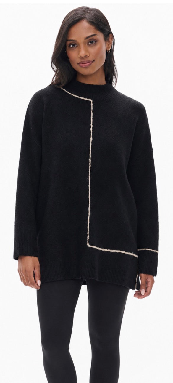 PREORDER NOW, Arriving Thursday…Black relaxed fit soft knit sweater with white stitching
