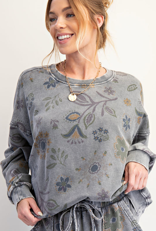 Grey floral print sweatshirt