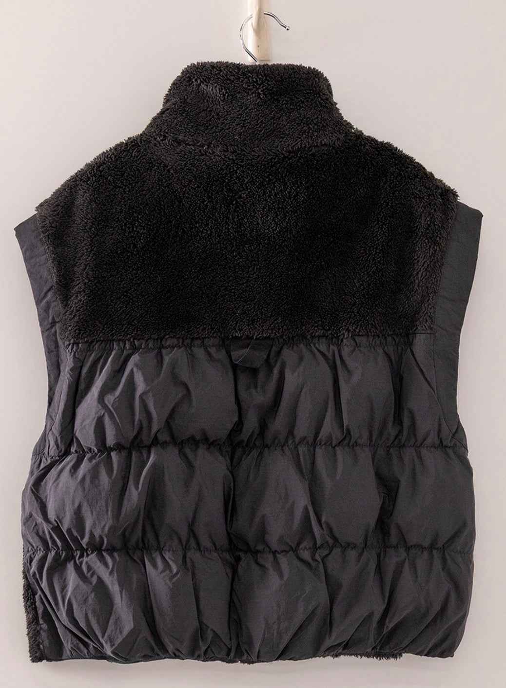 Black soft sherpa vest with puffer back
