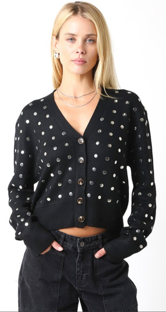 PREORDER NOW, Arriving Wednesday…Black cardigan with silver studs