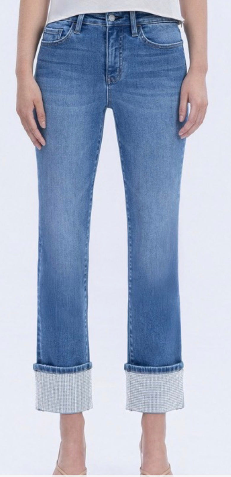 Flying Monkey stretch jeans with rhinestone cuffs (see pic 2 for closer look)