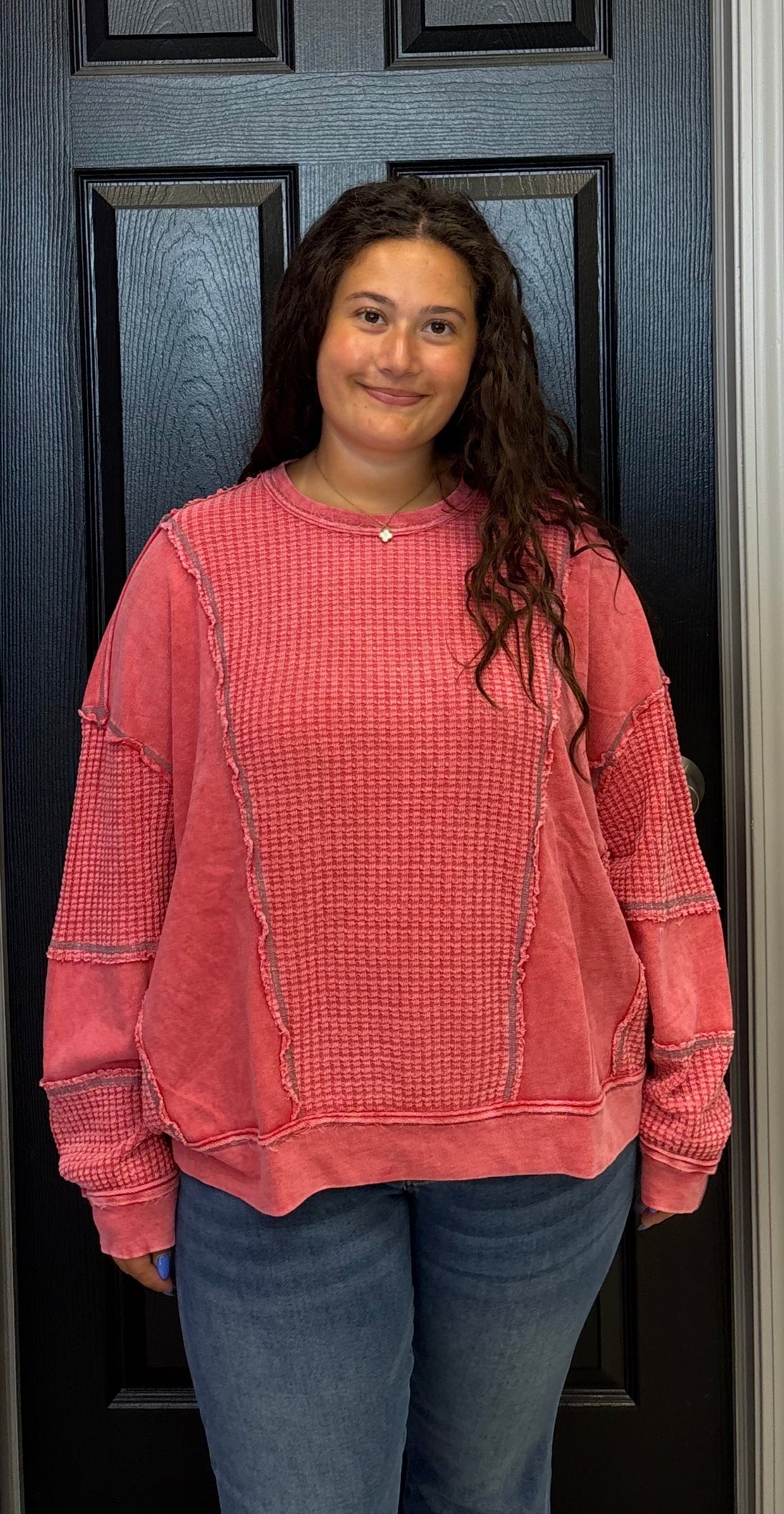 Faded red oversized thermal with contrast stitching