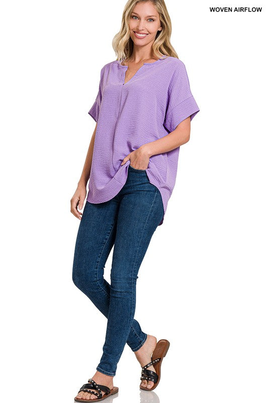 Lilac split neck relaxed fit top