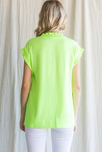 Load image into Gallery viewer, Neon top with ruffle v neck and sleeves
