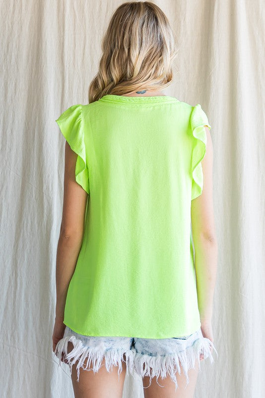 Neon yellow ruffle tank, new color in top selling style!