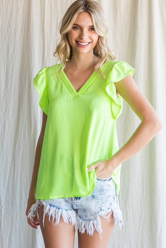 Neon yellow ruffle tank, new color in top selling style!