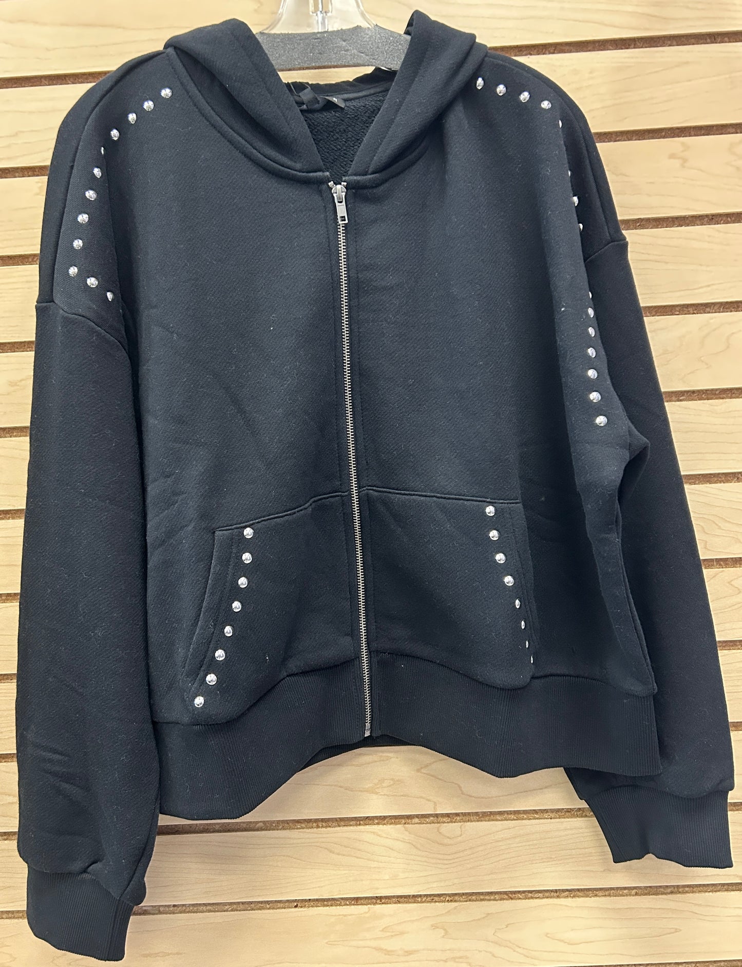 Chaser black soft zip hoodie with silver studs