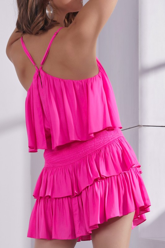 Hot pink flouncy romper dress