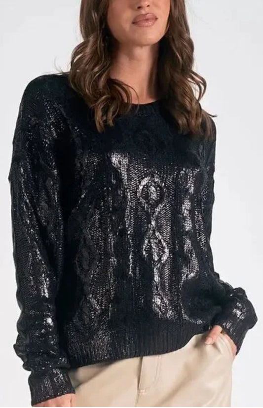 Elan black metallic cable sweater