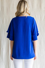 Load image into Gallery viewer, Royal double ruffle sleeve v neck top

