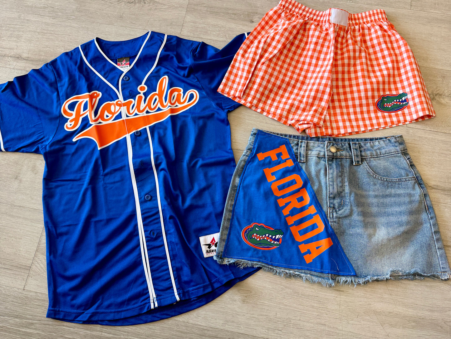 In stock & Custom order denim skirt with fleece patch (available to order for ANY school)