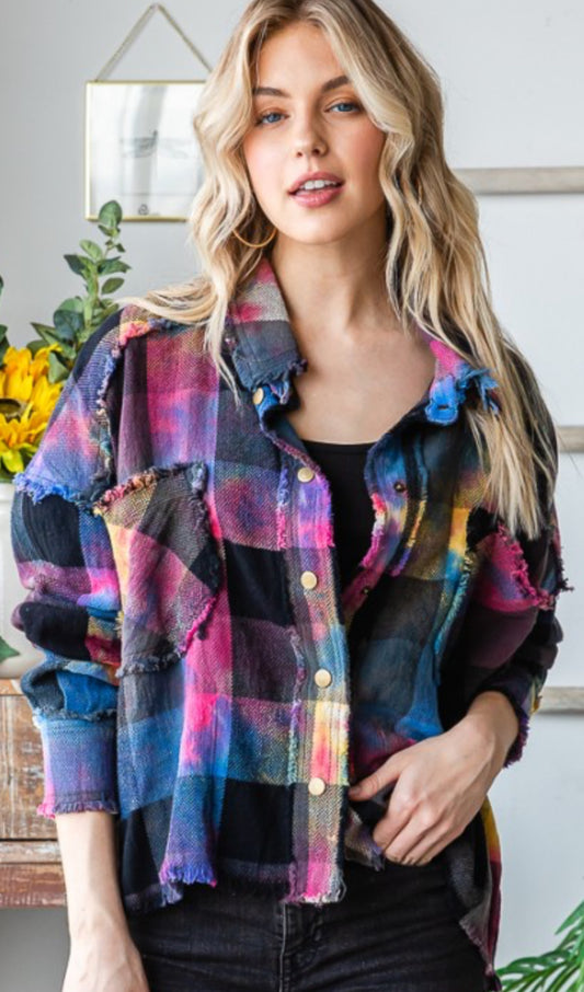 Multicolor snap front flannel