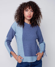 Load image into Gallery viewer, Colorblock sweater with laceup detail (2 colors) up to XXL
