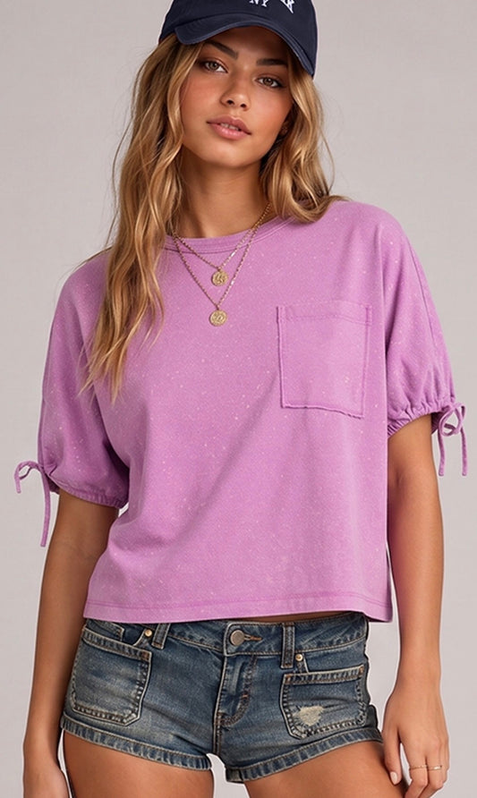 Pink pocket tee with side ties