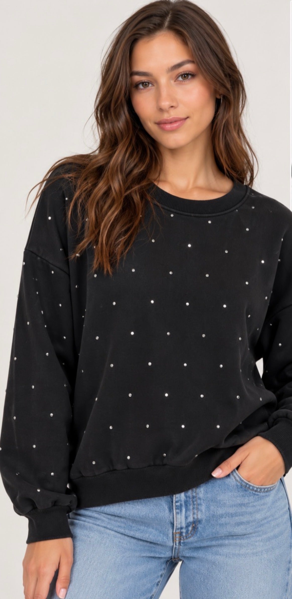 Black sweatshirt with tiny silver studs all over
