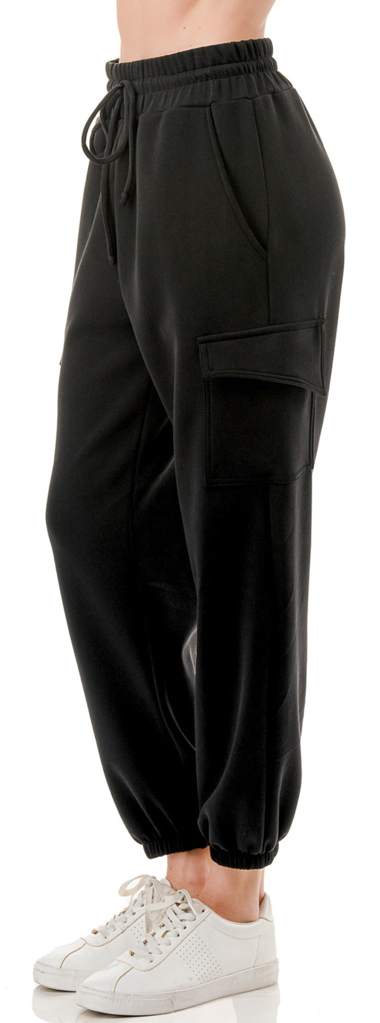 Super soft black cargo sweats & elbow sleeve tie bottom tee (sold separately)