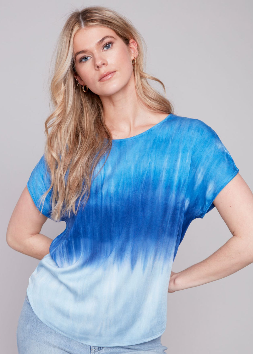 Charlie B blue combo tie dye top, up to XXL
