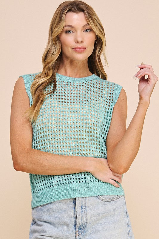 Aqua with silver foil crochet tank