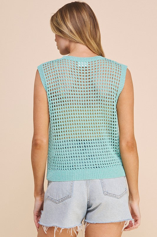 Aqua with silver foil crochet tank