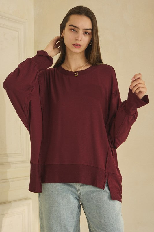 Black super soft jersey knit loose fit top (also available in plus sizes) SHOWN IN WINE BUT ONLY AVAILABLE IN BLACK!