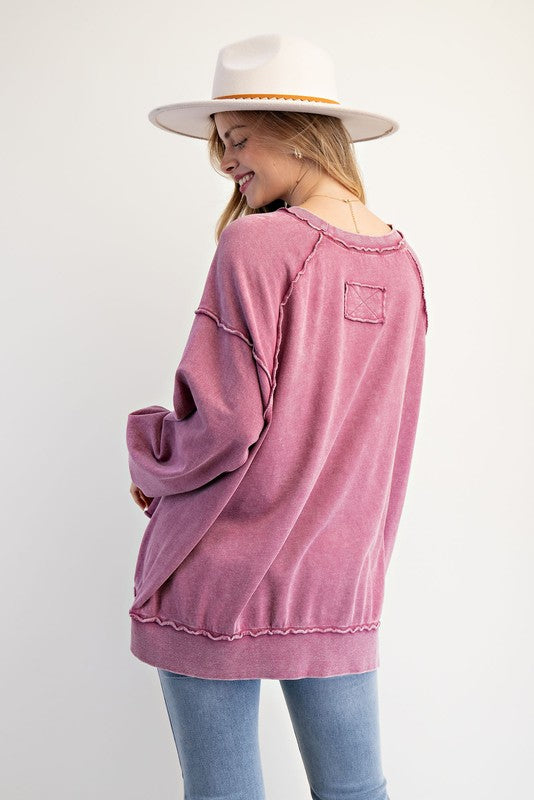 Mauve floral peace patch hi/lo knit top