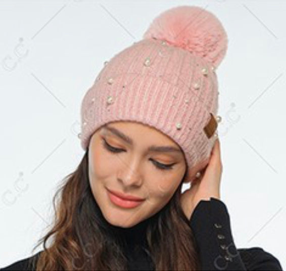 CC hats with pearls (2 styles, assorted colors)