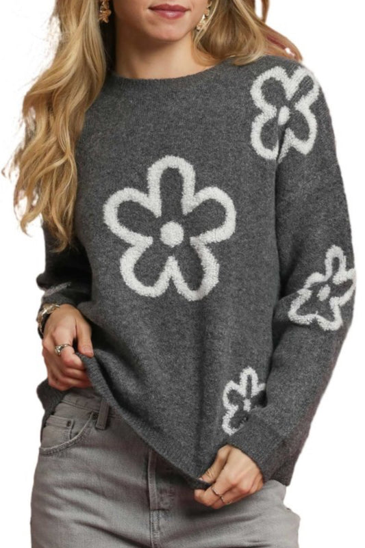 PREORDER NOW, Arriving Friday...Grey soft sweater with white daisies
