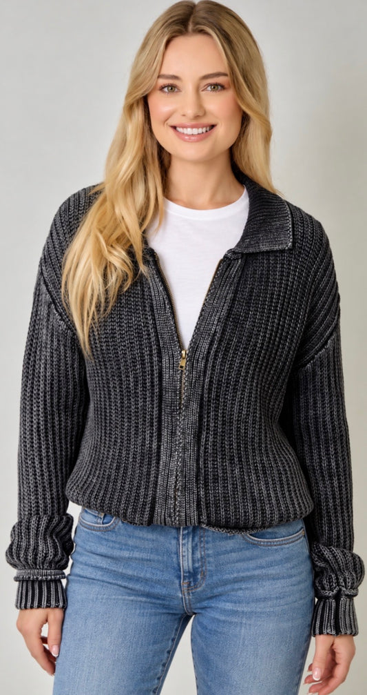PREORDER NOW, Arriving Friday…Charcoal sweater knit zip jacket