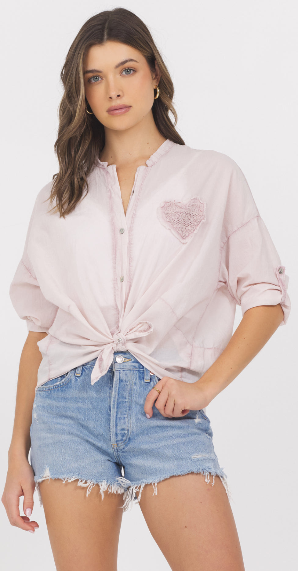 PREORDER NOW, Arriving next week...Vintage Havana pink blouse with crochet heart