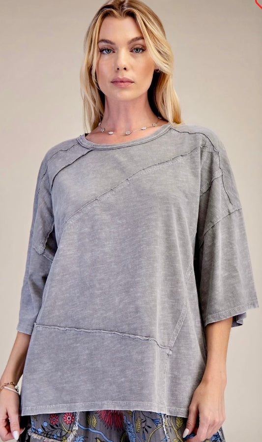 Grey loose fit top with seam detail