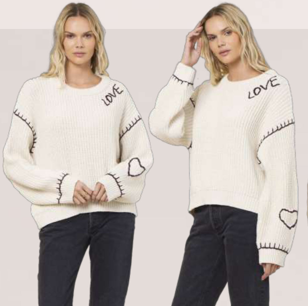 Vintage Havana ivory love sweater with black stitching