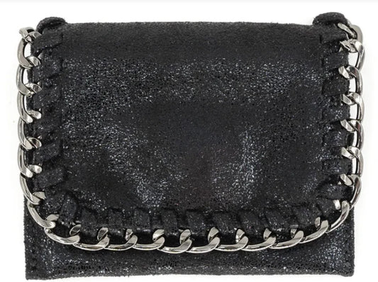 Stella inspired black card holder wallet with chain trim