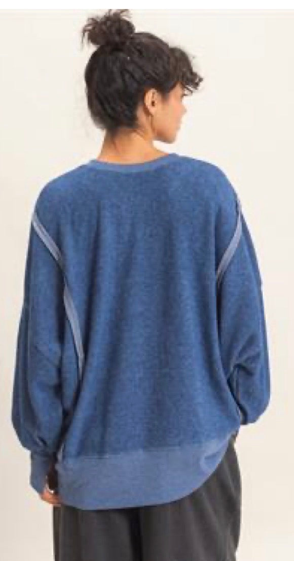Navy oversized soft fleece sweatshirt (available up to XL/XXL)