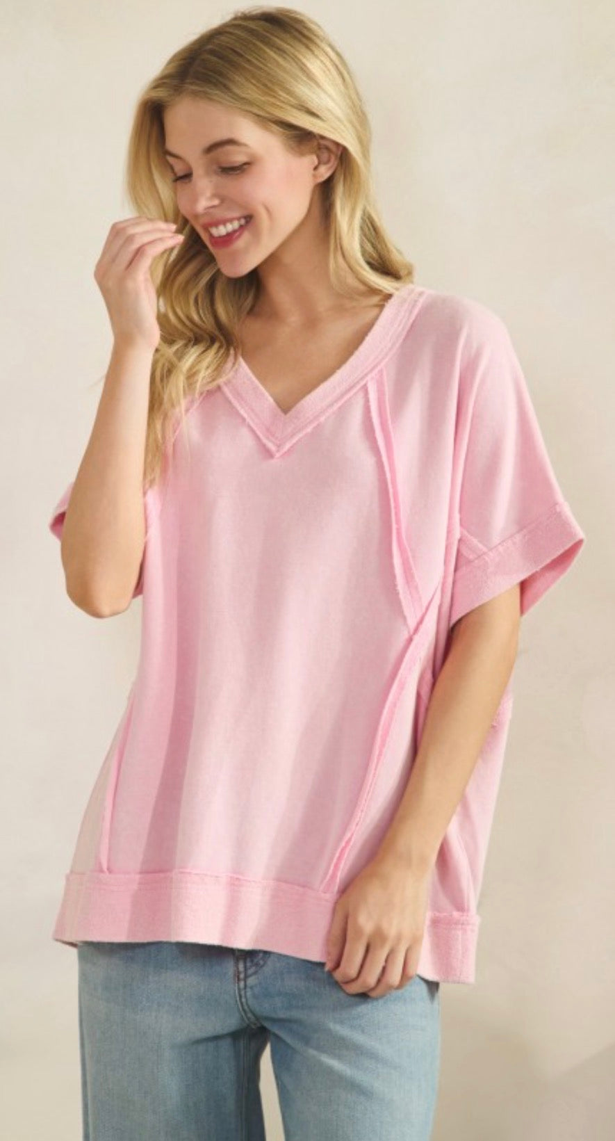 Pink loose fit top with seam detail