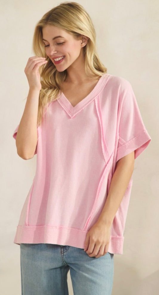 Pink loose fit top with seam detail