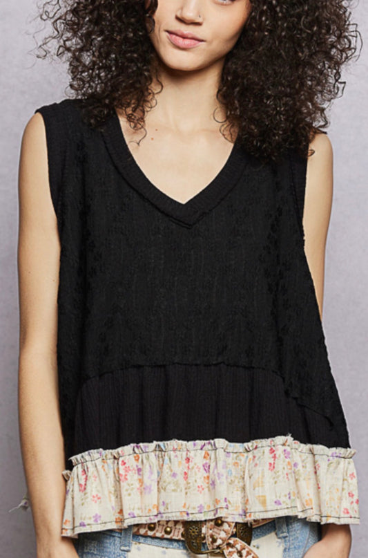 Black tank with floral flounce bottom