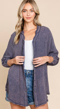Load image into Gallery viewer, Blue grey mineral wash gauze button down blouse
