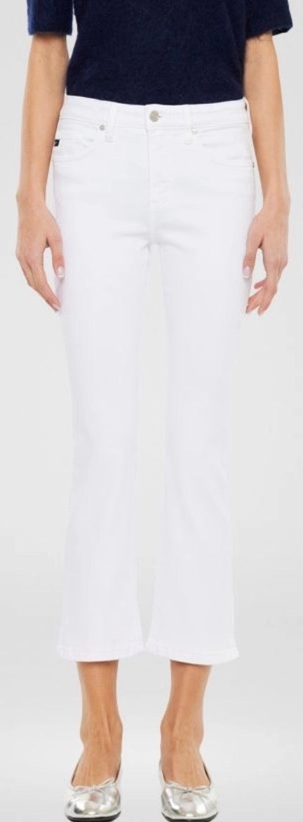 White crop flare jeans with stretch
