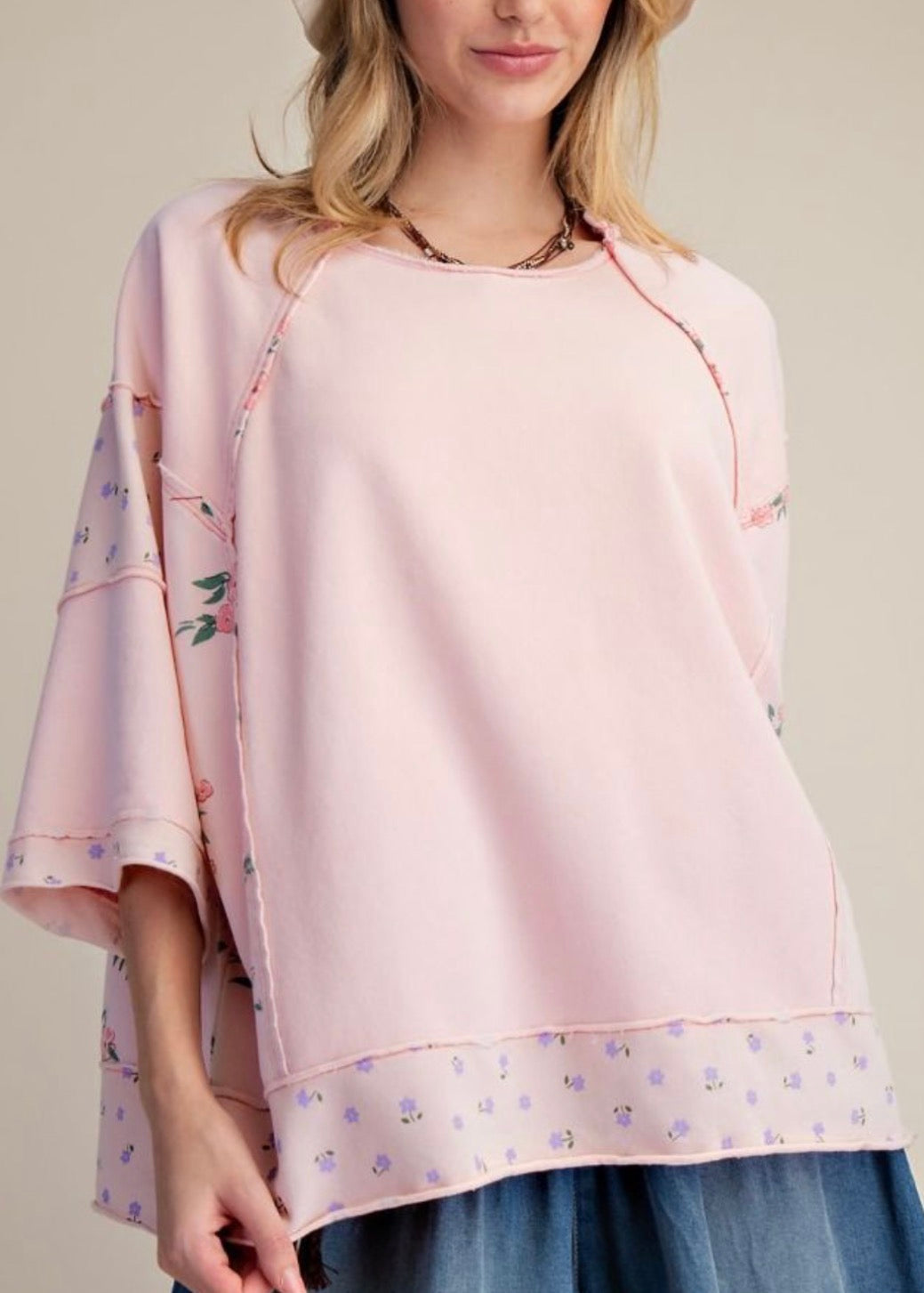Pink floral sides loose fit top