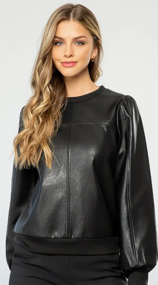 THML black faux leather top