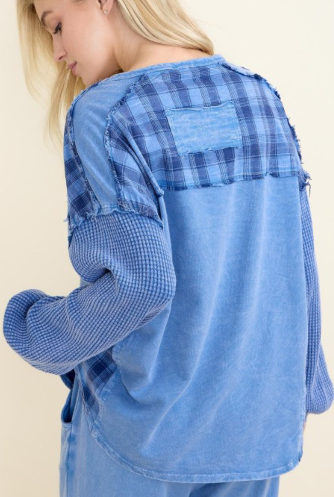 Plaid insert loose fit pants and sweatshirts (sold separately)