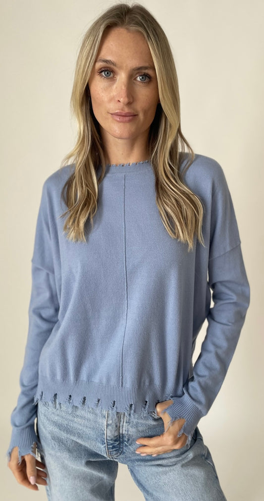 Six Fifty blue Andrea fray detail sweater