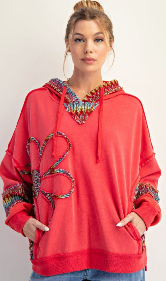 Loose fit hoodies with multicolored stitching and daisy