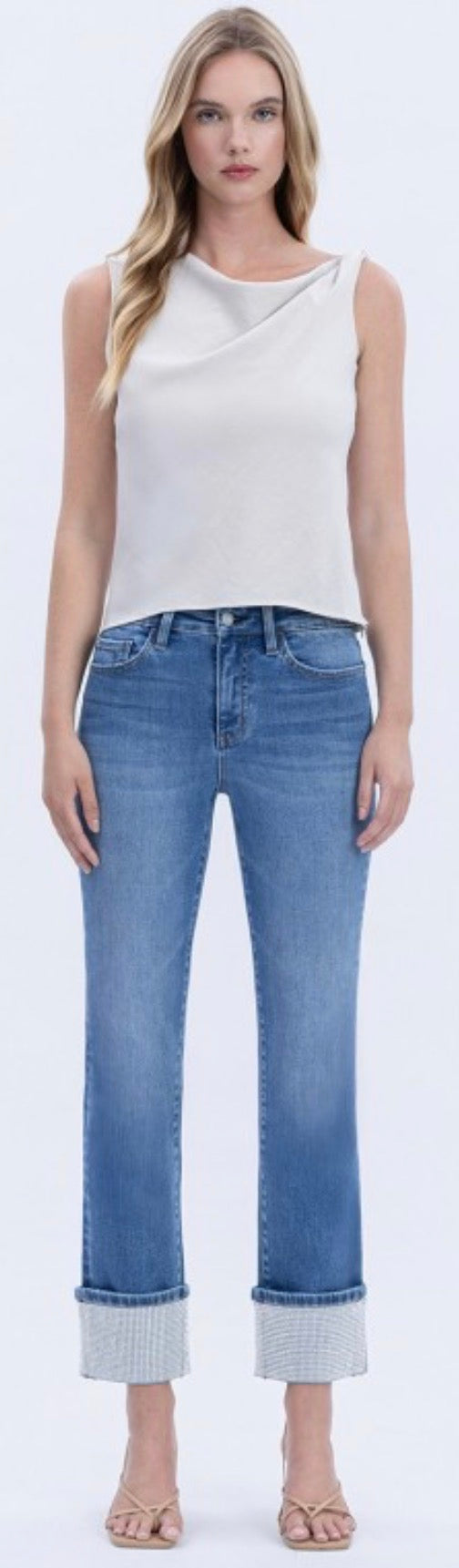 Flying Monkey stretch jeans with rhinestone cuffs (see pic 2 for closer look)