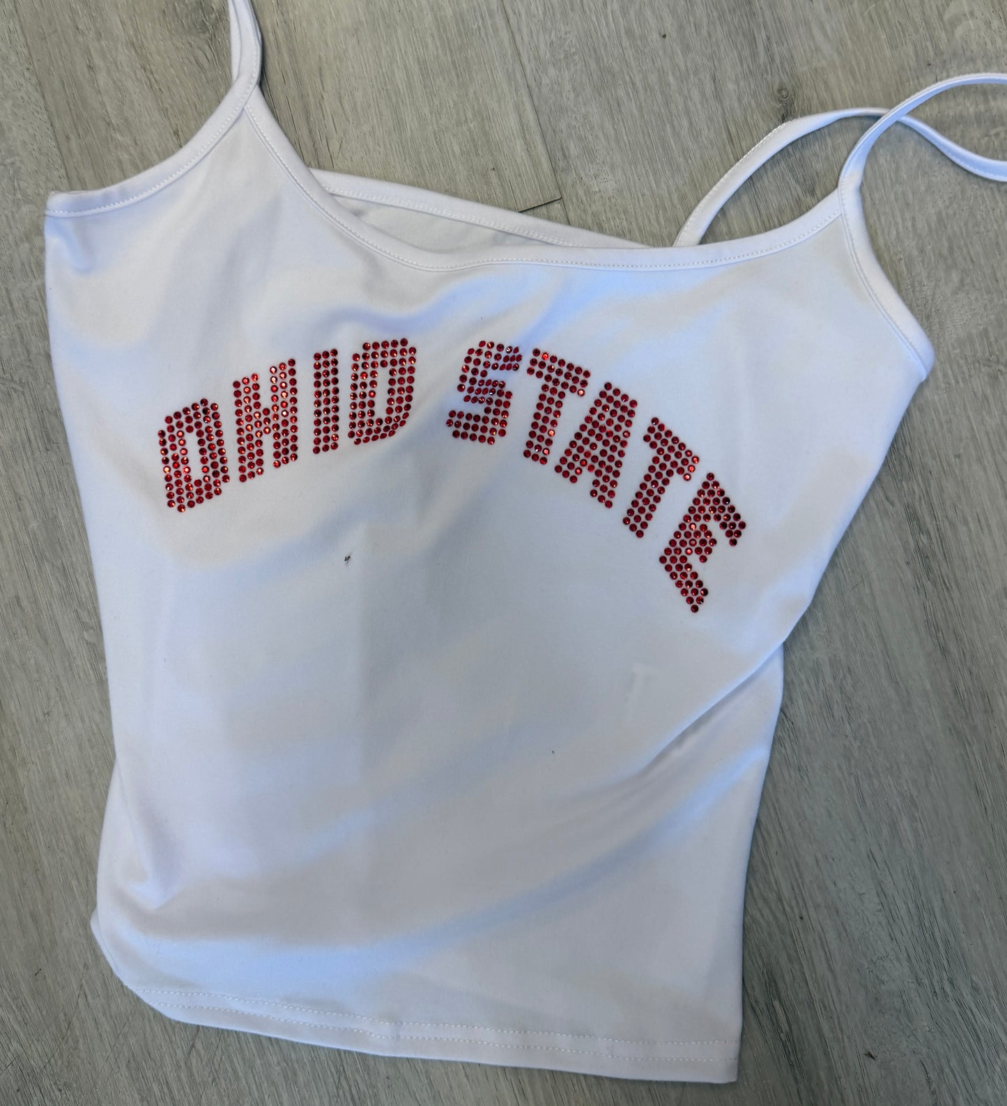 Custom bling arched title cami, see pic 2 for available schools & see colors options & info in item description