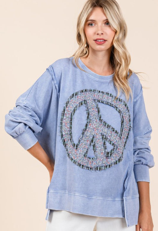 Light blue sweatshirt with floral peace