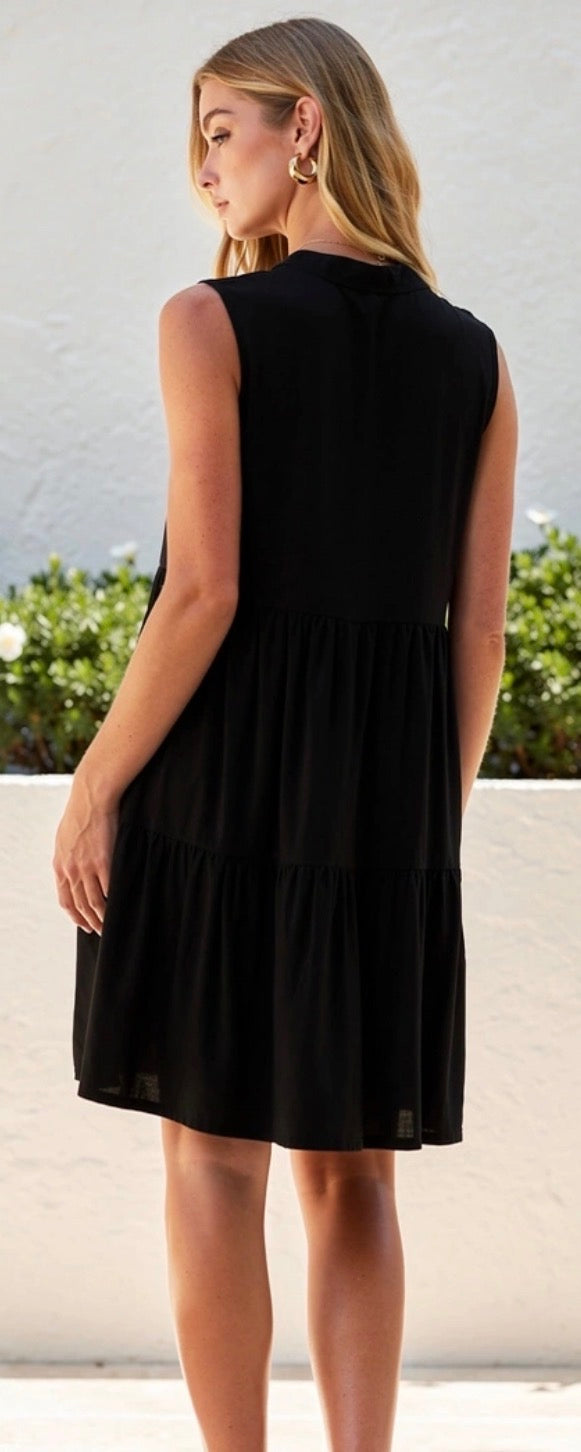 Black jersey knit flounce dress