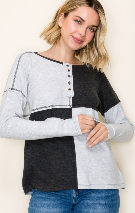 Grey 2 tone colorblock henley