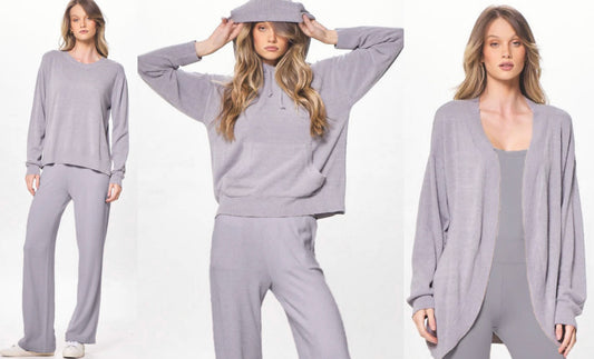 Vintage Havana super soft grey plush & cozy knit pants, hoodie and cardigan (sold separately)