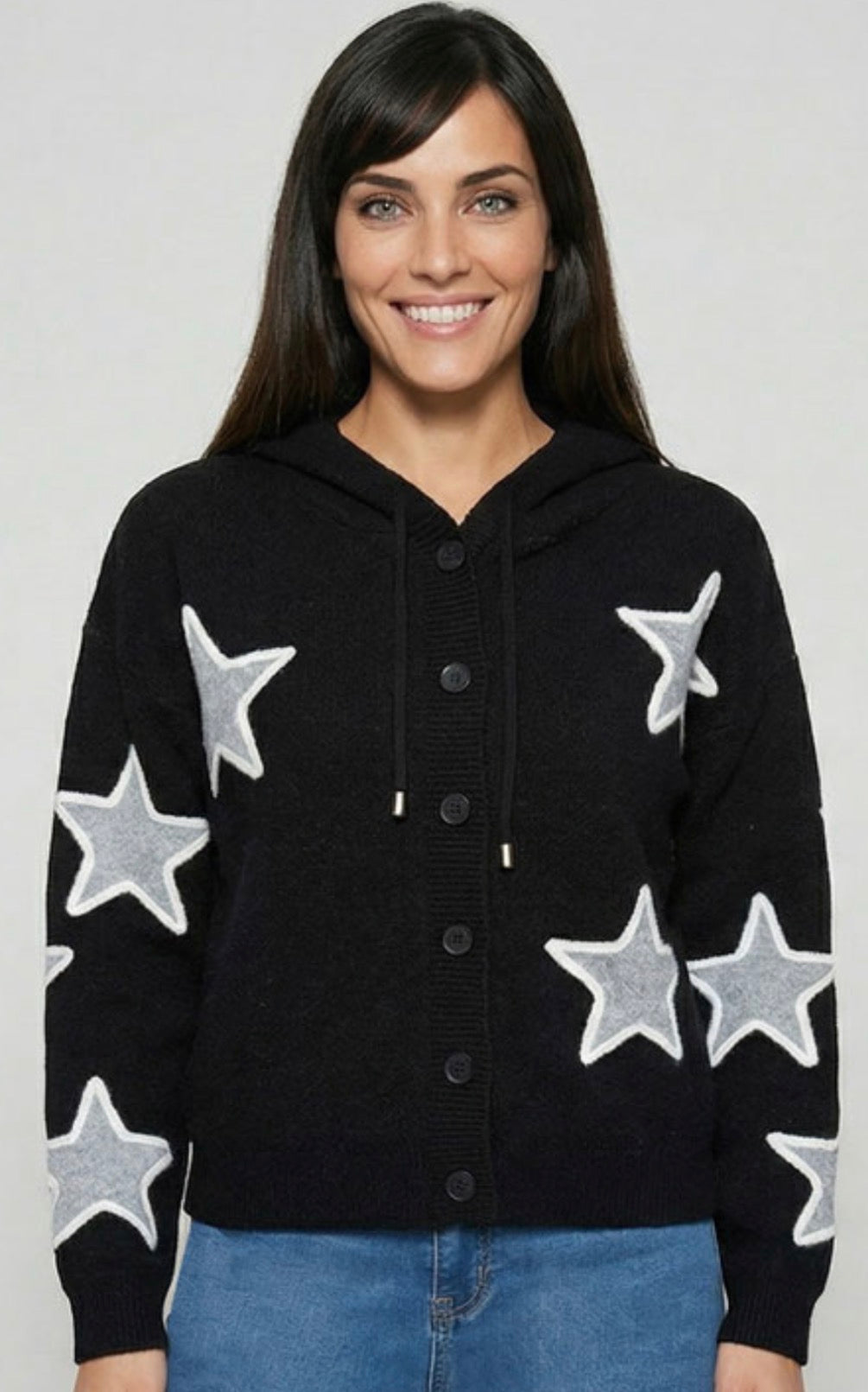Black button down sweater hoodie with stars